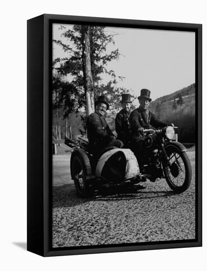 Three Chimney Sweeps Riding a Motorcycle-Dmitri Kessel-Framed Premier Image Canvas