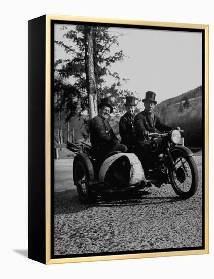 Three Chimney Sweeps Riding a Motorcycle-Dmitri Kessel-Framed Premier Image Canvas