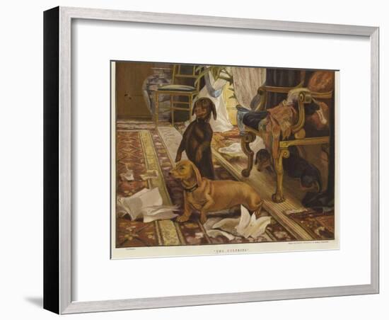 Three Dachshunds around a Chair in a Living Room-Otto Weber-Framed Giclee Print