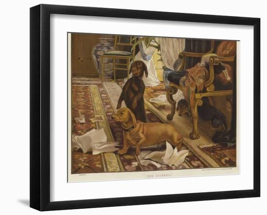 Three Dachshunds around a Chair in a Living Room-Otto Weber-Framed Giclee Print