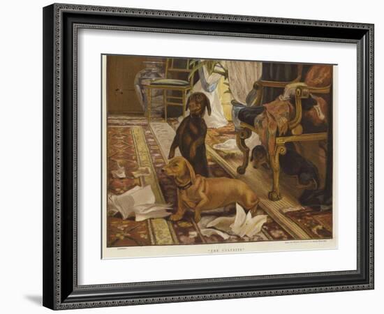 Three Dachshunds around a Chair in a Living Room-Otto Weber-Framed Giclee Print