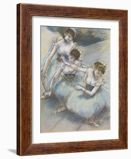 Three Dancers in a Diagonal Line on the Stage, C.1882-Edgar Degas-Framed Giclee Print