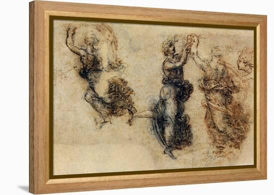 Three Dancing Figures and a Study of a Head-Leonardo da Vinci-Framed Premier Image Canvas