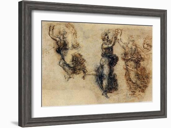 Three Dancing Figures and a Study of a Head-Leonardo da Vinci-Framed Giclee Print