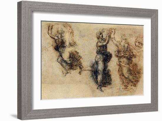 Three Dancing Figures and a Study of a Head-Leonardo da Vinci-Framed Giclee Print