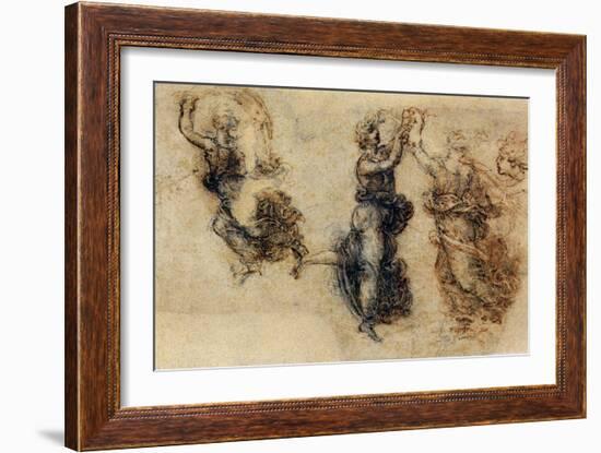 Three Dancing Figures and a Study of a Head-Leonardo da Vinci-Framed Giclee Print