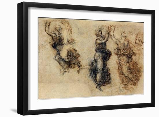 Three Dancing Figures and a Study of a Head-Leonardo da Vinci-Framed Giclee Print