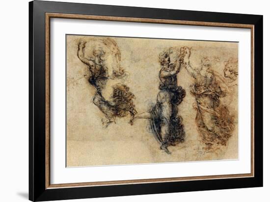 Three Dancing Figures and a Study of a Head-Leonardo da Vinci-Framed Giclee Print