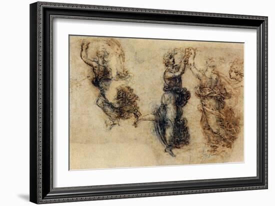 Three Dancing Figures and a Study of a Head-Leonardo da Vinci-Framed Giclee Print