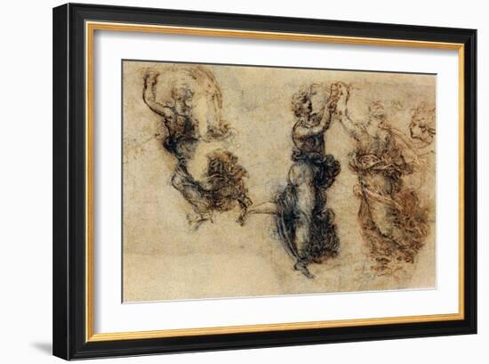 Three Dancing Figures and a Study of a Head-Leonardo da Vinci-Framed Giclee Print