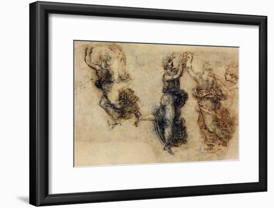 Three Dancing Figures and a Study of a Head-Leonardo da Vinci-Framed Giclee Print