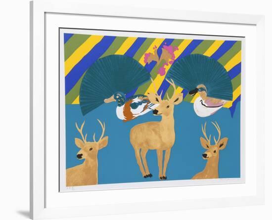 Three Deer-Hunt Slonem-Framed Serigraph