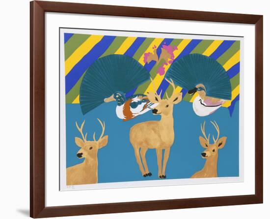 Three Deer-Hunt Slonem-Framed Serigraph