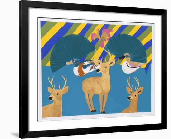 Three Deer-Hunt Slonem-Framed Serigraph