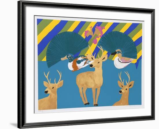 Three Deer-Hunt Slonem-Framed Serigraph