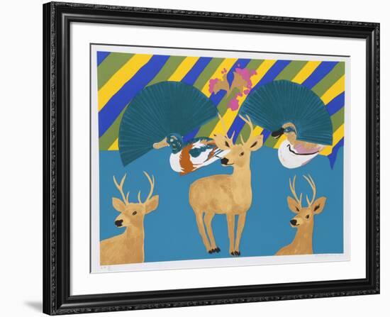 Three Deer-Hunt Slonem-Framed Serigraph