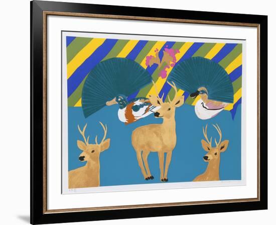 Three Deer-Hunt Slonem-Framed Serigraph