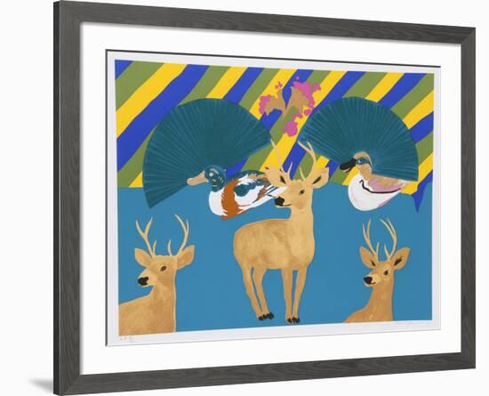 Three Deer-Hunt Slonem-Framed Serigraph