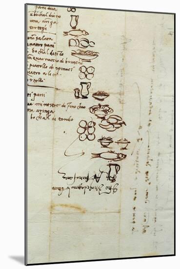 Three Different Lists of Foods Described with Ideograms, 1518-Michelangelo Buonarroti-Mounted Giclee Print