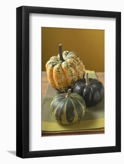 Three Different Pumpkins on Cloth-Foodcollection-Framed Photographic Print