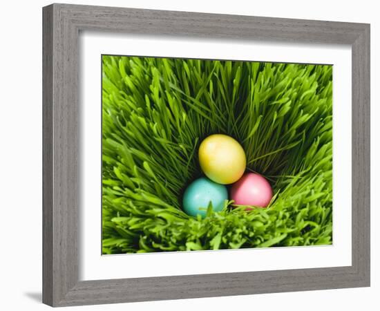 Three Easter Eggs in Grass-null-Framed Photographic Print