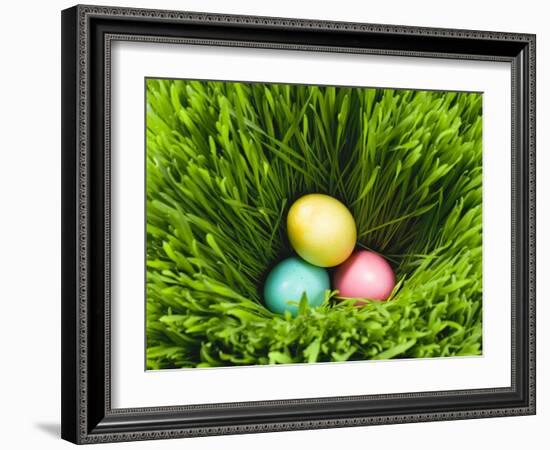 Three Easter Eggs in Grass-null-Framed Photographic Print