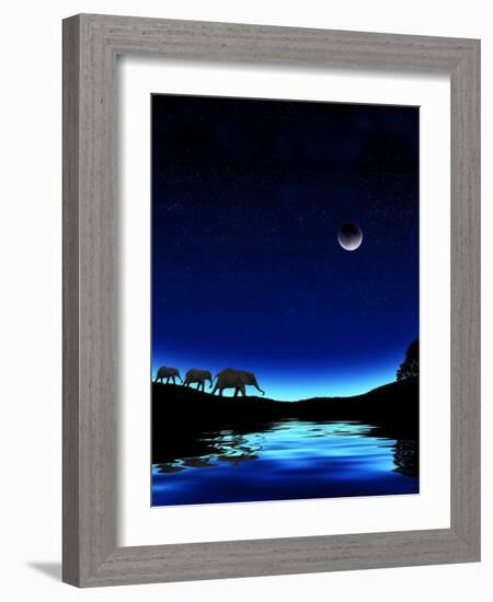 Three Elephants Walking Past Water-Mike Agliolo-Framed Photographic Print