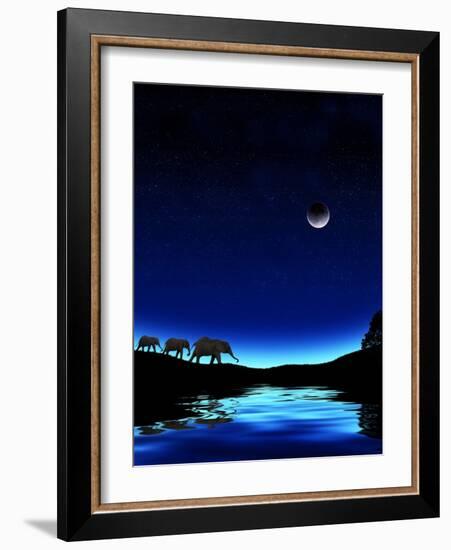 Three Elephants Walking Past Water-Mike Agliolo-Framed Photographic Print