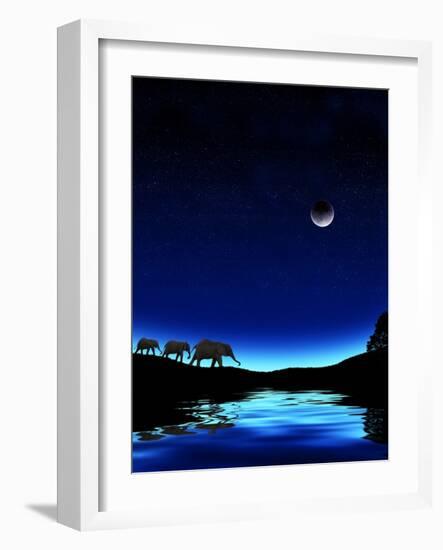 Three Elephants Walking Past Water-Mike Agliolo-Framed Photographic Print