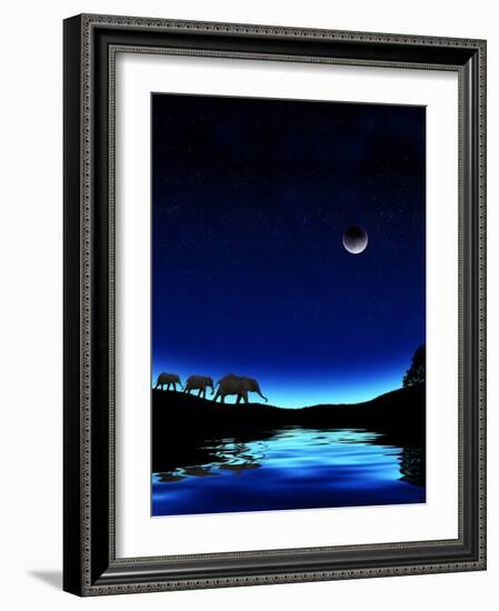 Three Elephants Walking Past Water-Mike Agliolo-Framed Photographic Print