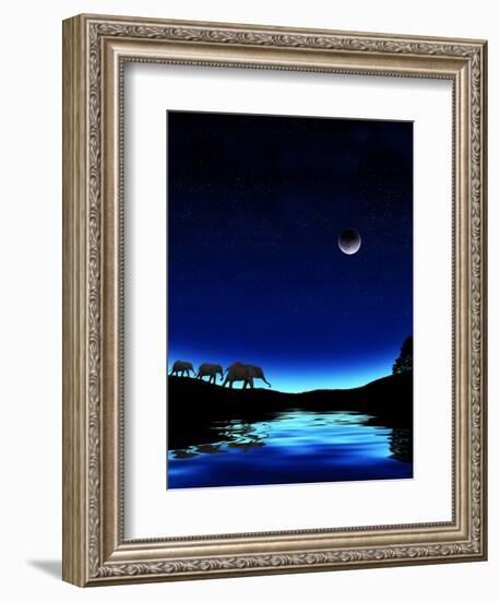 Three Elephants Walking Past Water-Mike Agliolo-Framed Photographic Print