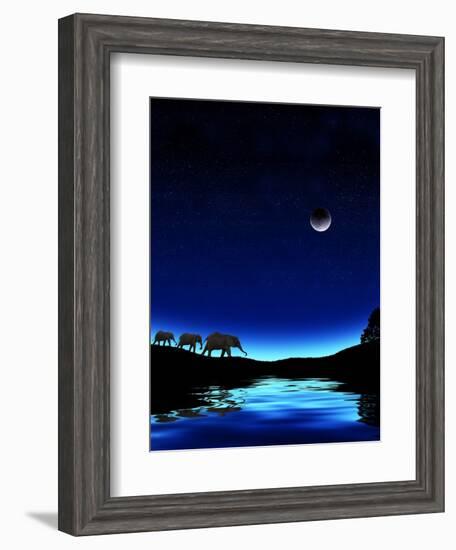 Three Elephants Walking Past Water-Mike Agliolo-Framed Photographic Print