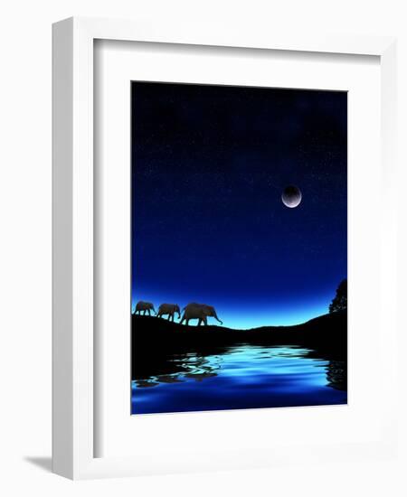 Three Elephants Walking Past Water-Mike Agliolo-Framed Photographic Print