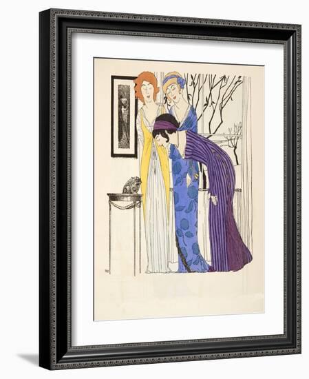 Three Empire Line Dresses from 'Les Robes De Paul Poiret' Pub. 1908 (Pochoir Print)-Paul Iribe-Framed Giclee Print