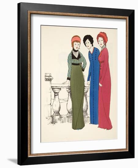 Three Empire Line Evening Coats from 'Les Robes De Paul Poiret' Pub. 1908 (Pochoir Print)-Paul Iribe-Framed Giclee Print