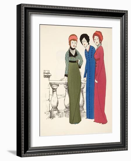 Three Empire Line Evening Coats from 'Les Robes De Paul Poiret' Pub. 1908 (Pochoir Print)-Paul Iribe-Framed Giclee Print