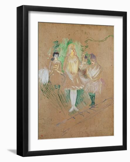 Three Figures at the Folies-BergÈres, 1894 (Oil on Card)-Henri de Toulouse-Lautrec-Framed Giclee Print