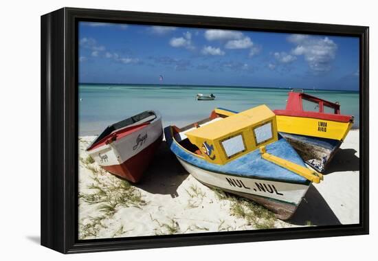 Three Fishing Boats Aruba-George Oze-Framed Premier Image Canvas