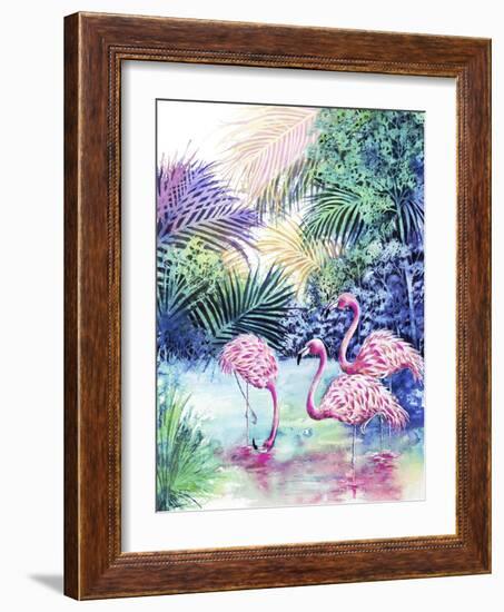 Three Flamingos-Michelle Faber-Framed Giclee Print