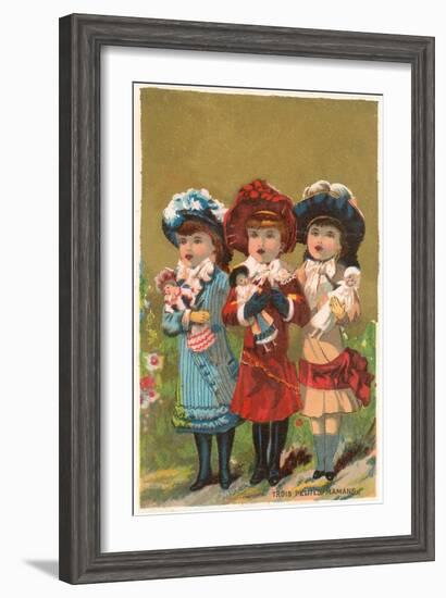 Three French Girls with Dolls--Framed Art Print