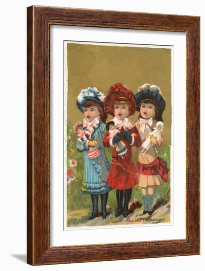 Three French Girls with Dolls--Framed Art Print