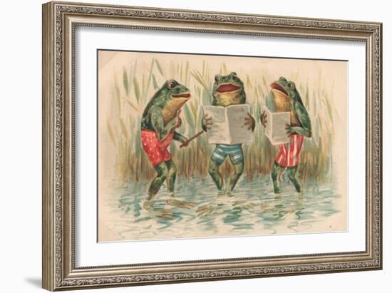 Three Frogs Singing-English School-Framed Giclee Print