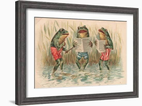 Three Frogs Singing-English School-Framed Giclee Print