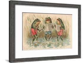 Three Frogs Singing-English School-Framed Giclee Print