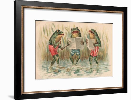 Three Frogs Singing-English School-Framed Giclee Print