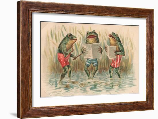 Three Frogs Singing-English School-Framed Giclee Print