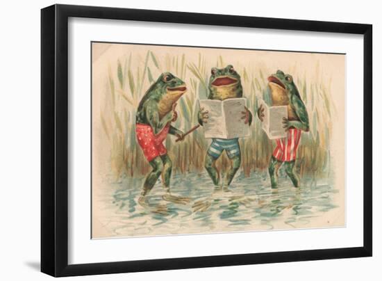 Three Frogs Singing-English School-Framed Giclee Print