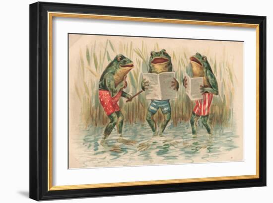 Three Frogs Singing-English School-Framed Giclee Print