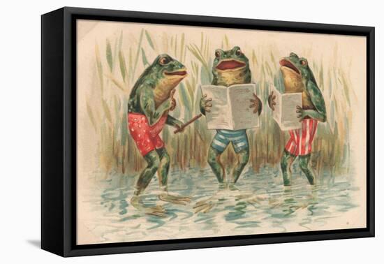 Three Frogs Singing-English School-Framed Premier Image Canvas