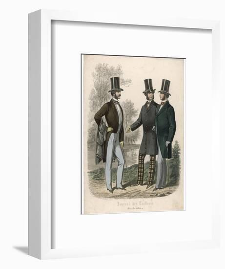 Three Gentlemen Meet and Talk in a Park-null-Framed Art Print